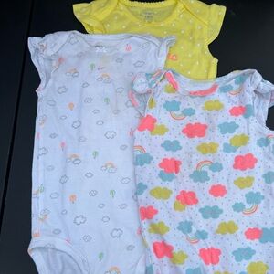 Carter's Bodysuits - Yellow, Pink, Blue Cloud and Rainbow Set